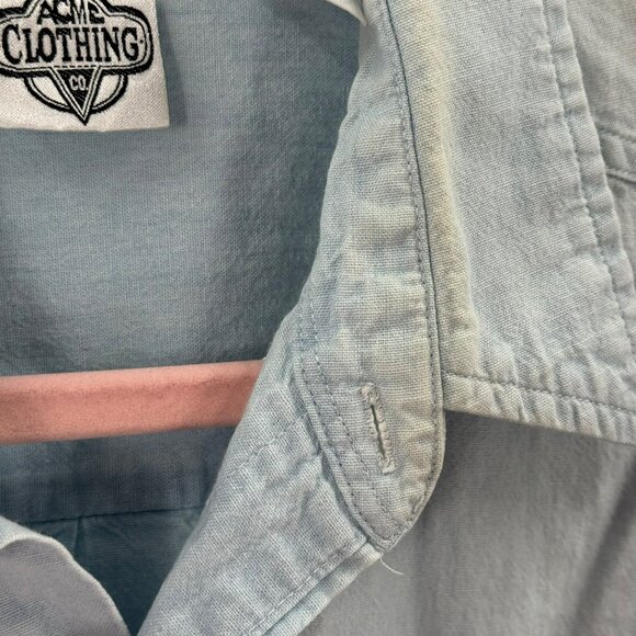 Acme Clothing Looney Tunes Embroidered Denim Button-Up Shirt Womens Size M Long - Picture 6 of 8